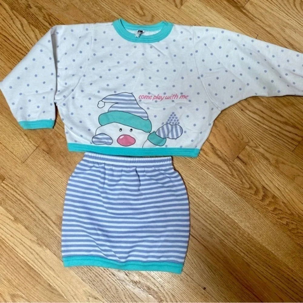 VINTAGE 80s Carter’s two piece Snowman Skirt and Sweatshirt 6 Cotton Blend